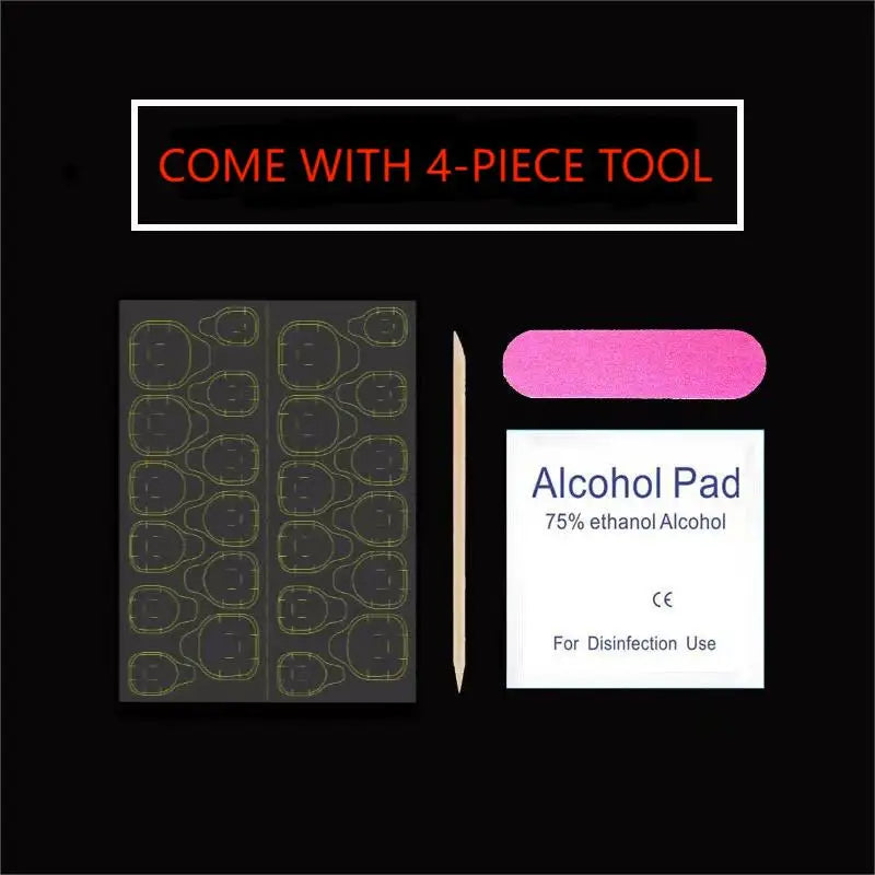 10 pcs Luxury Handmade Press on Nails Middle Trapezoid Black Sunday Design False Nails with 4-PIECE Tool Adhesive Nail Glue Tabs