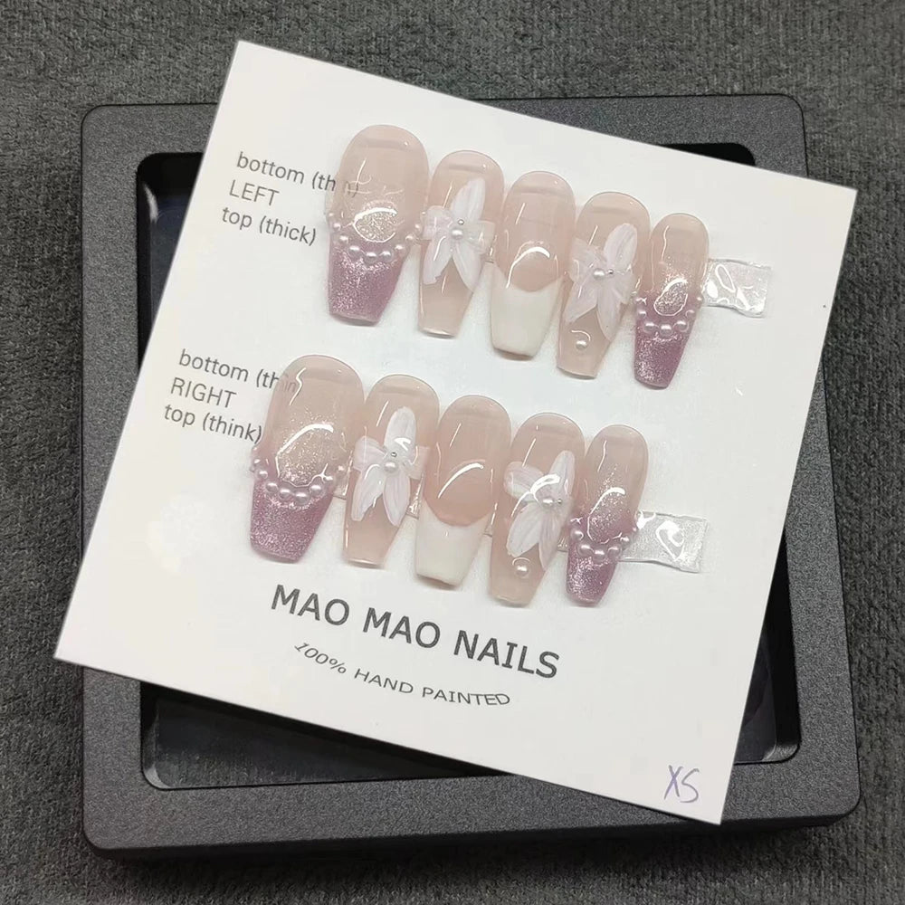 Mermaid tail Nails  Press On Pure Handmade Wearable Nails Love Butterfly Fashion Fake Nails Pink and blue bowsl Accessories