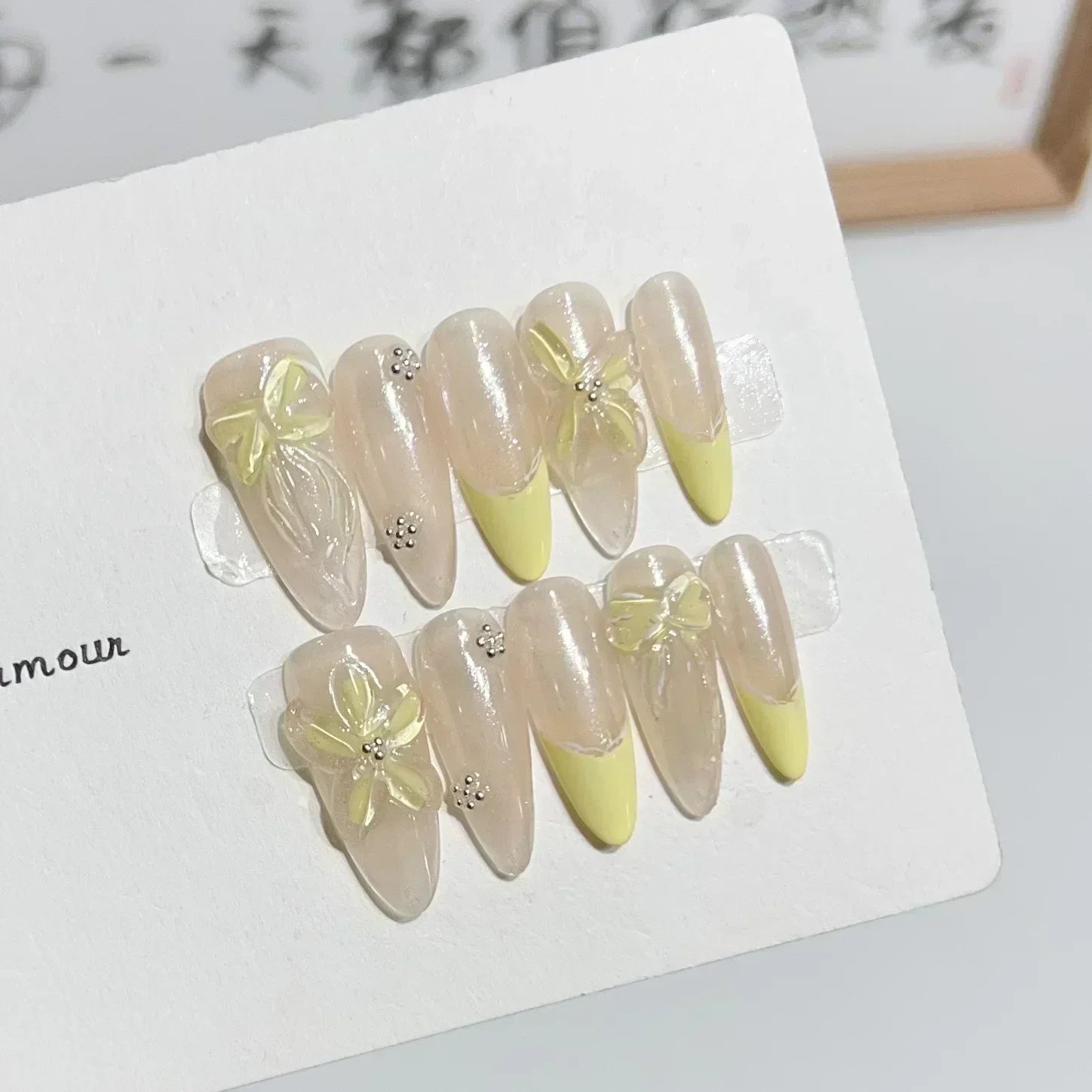 10Pcs Long Almond Handmade Press on Nails Butterfly Fake Nails Wearable Stick-on Nails False Nail Накладные Ногти Uñas Postizas