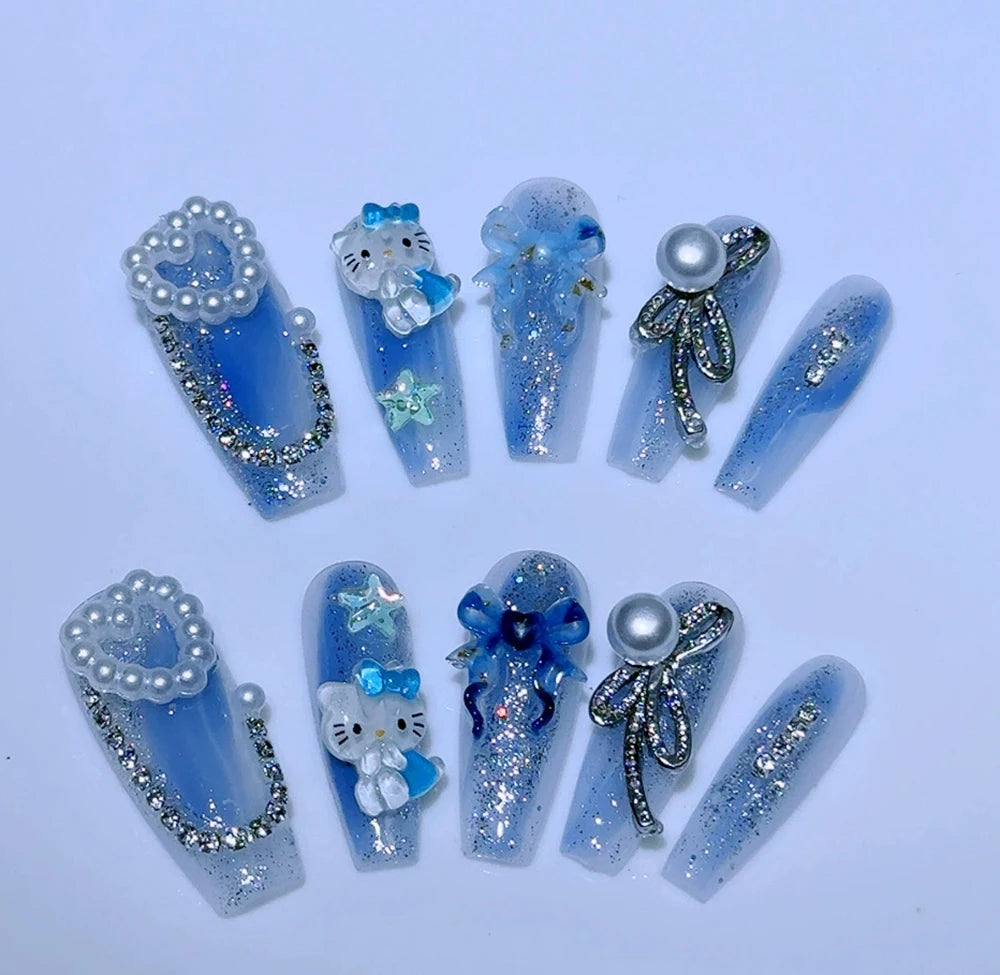 Metal Chain Dark Gothic Almond Press On Nail Art Silver Streak Decoration Handwork Detachable Fake Nails Presson Girl Party Gift
