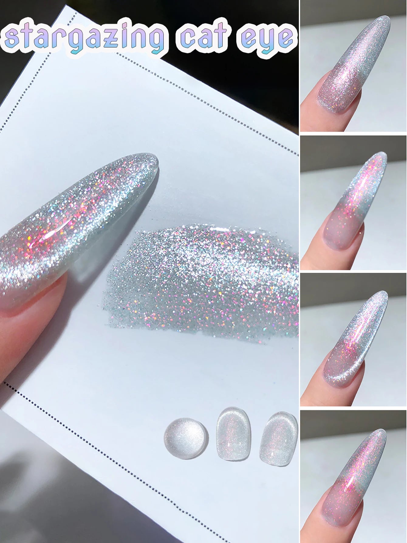 TC Moonlight Cat Eye Gel Nail Polish Silver Magnetic Soak Off Glass Holographic Glitter Polish For Nail Art Nail Salon At Home