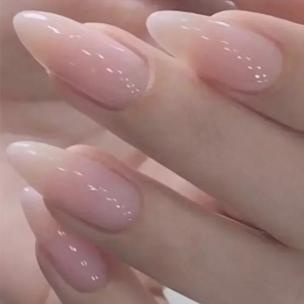 24Pcs Orange Gradient Almond Fake Nails Detachable Simple Pure Color Press On Fake Nails Tips With Glue Long y2k Pink Nails